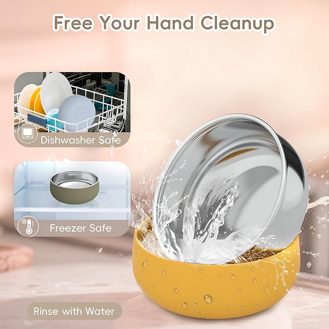 Bella's Friends Stainless Steel Baby Bowls with Silicone Sleeve 3 Pack, 4.3” for Toddlers Kids Feeding, Non-Slip, Non-Toxic, Mess-Free, Dishwasher Safe, Fit High Chair Size, Rose green Khaki