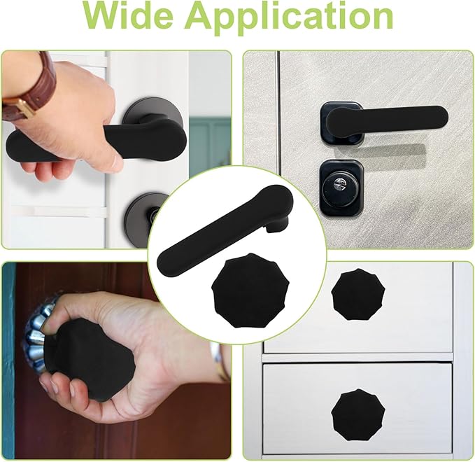 Door Handle Cover Set, 1pc Silicone Door Handle Glove Cover & 2pcs Decorative Round Door Knob Covers Anti-Static Safety Protector for Handles/Knobs (Black)