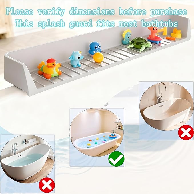 Baby Bathtub Sink Splash Guard and Bath Toy Holder with 11 Strong Suction Cups,Silicone Bath Tray for Tub,Suitable Kids Bathroom Accessories (Gray)