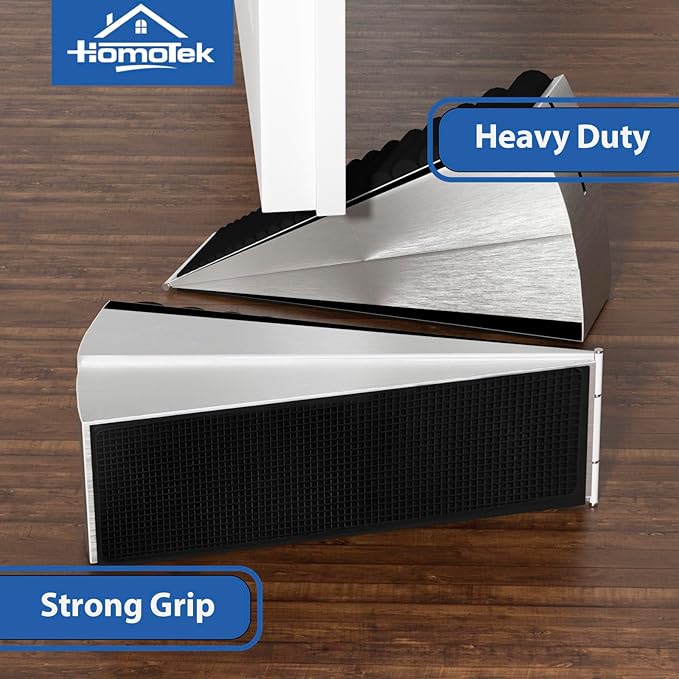 HOMOTEK Adjustable Tall Wedge Door Stopper, Higher Door Stopper Heavy Duty Stainless Steel Door Stop for Bottom of Door, Spring Non-Slip Rubber, Suit for Door Clearance of 0.2"-3", Silver,2 Pack