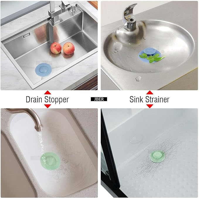Bathtub Drain Stopper - 5 Pack Silicone Tub Stopper and Hair Catcher, Shower Drain Cover Strainer, Easy Install and Clean, Protects Bathroom and Kitchen Drains from Hair and Debris