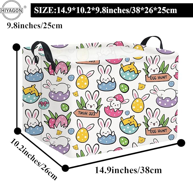 HIYAGON Rectangular Easter Gift Basket Kids Storage Organizer Bins Bedroom(Cartoon Easter Bunny)