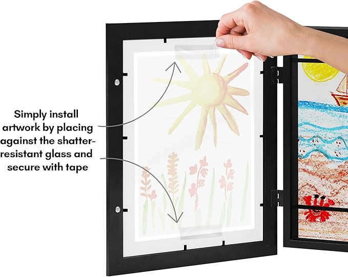 Americanflat - 2 Pack - Kids Artwork Frame Changeable (Black) - Magnetic Door Holds 100 Art Pieces - 8.5x11 Letter Size Display with Mat or 10x12.5 Without Mat - My Mini Masterpiece