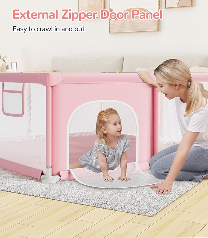 Dripex Baby Playpen, 52×52 Inch Small Playpen for Babies, Enhanced Safety Baby Play Yard for Indoor & Outdoor, Infant Play Pen with Soft Breathable Visible Mesh, Anti-Fall Design & Easy Setup, Pink