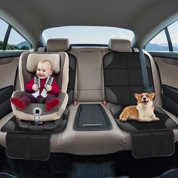 Musclez Car Seat Protectors, Car Seat Covers Waterproof 600D Fabric, Non-Slip Backing & 2 Mesh Pockets Carseat Protector for Baby Child Safety Seats, Pets, Automotive Interior Protection, Pack of 2