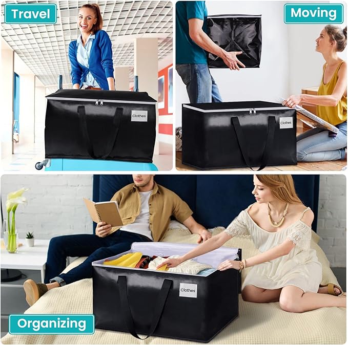 Extra Large Moving Boxes-Moving Bags with Zipper, Carrying Handles and Tag Pocket-Moving Supplies for Space Saving-Totes for Storage - for moving, Storage, Camping and Travel 93L-6 Pack
