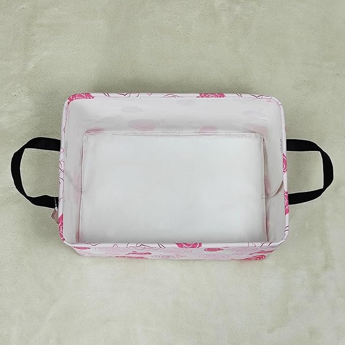 FANKANG Storage Bins, Nursery Hamper Canvas Laundry Basket Foldable with Waterproof PE Coating Large Storage Baskets for Kids Boys and Girls, Office, Bedroom, Clothes,Toys(Rec-Pink roses )