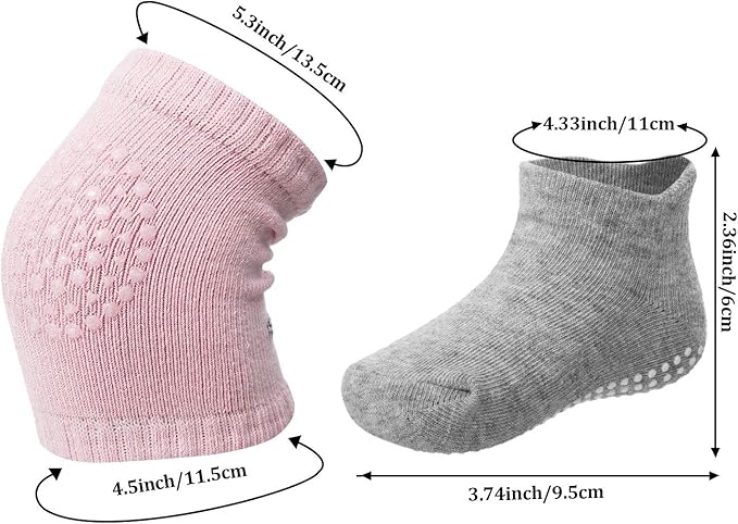 10 Pairs Baby Crawling Anti Slip Knee Pads and Anti Slip Baby Socks Set Unisex Toddler Knee Protectors Non Slip Ankle Socks