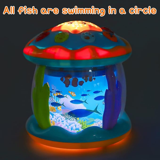 Baby Toys 6 to 12 Months Ocean Projector Rotating Musical Light Up Tummy Time Toys for Infant 0-6 3-6 Months Baby Aquarium Crawling Toys 4 5 6 7 8 9 12-18 Months Birthday Gifts for 1 Year Old Boy Girl