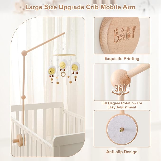 Baby Crib Mobile Arm Holder 36 Inch Large Version Baby Mobile Holder Arm Baby Room Decoration Attachment Safe Anti Slip Mobile Arm for Crib Baby Mobile Hanger