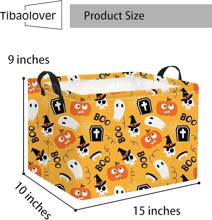 TIBAOLOVER Rectangular Halloween Basket for Kids Cute Pumpkin Basket Storage Bin Organizer Box Room Decor for Halloween Parties(Yellow Pumpkin)