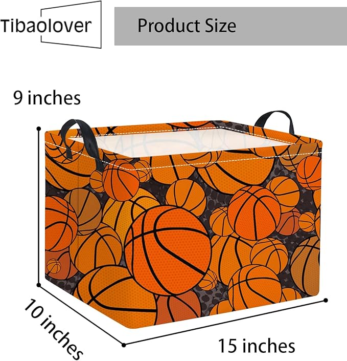 TIBAOLOVER Rectangular Basketball Kids Storage Basket Gift & Baby Storage Bin Organizer Shelf Book Basket Room Decor (Basketballs)