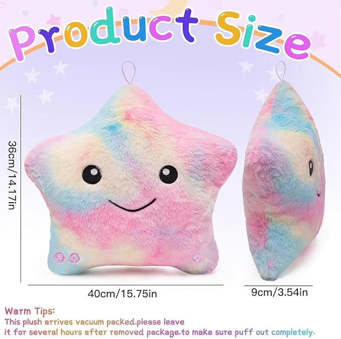 Subao Sensory Toys for Toddlers,14" Toddler Pillow with Light & Music,Plush Star Night Light for Kids Autism Sensory Products,Birthday Xmas Easter Gifts for 3 4 5 6 7 8 9 10 Year Old Girls Colorful