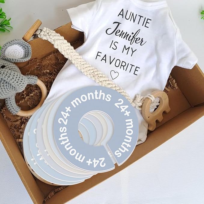 Baby Closet Dividers for Clothes 0-24 Months, 8 Pack mini Round Size Markers, Double-Sided, Fits Most Rods, Blue Nursery Clothing Organizer & Wardrobe Decor