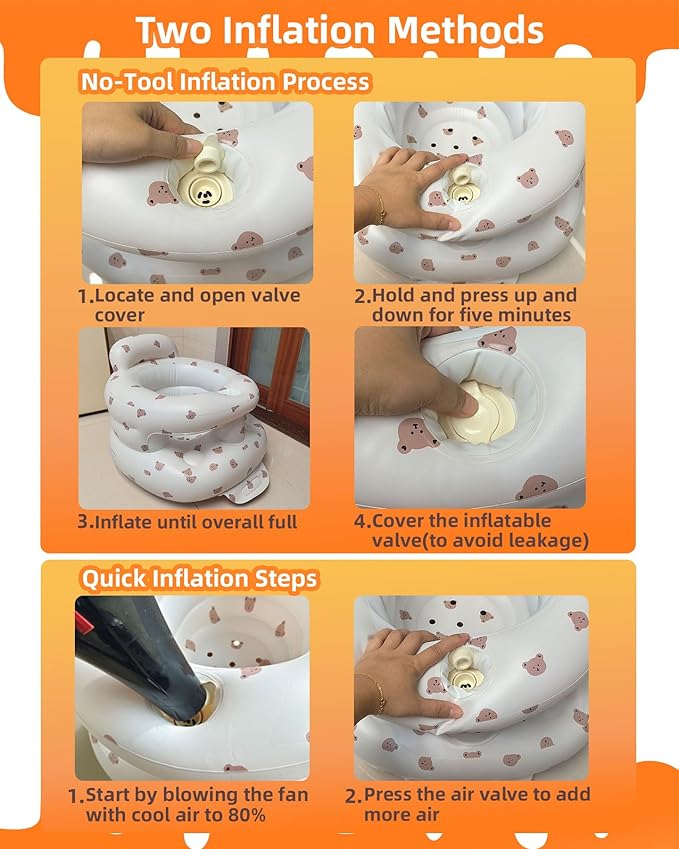 AGITVPS Upgrade Surround Inflatable Baby Seat for Babies 3-36 Months, Built in Air Pump Bumbo Seat with Tray, Baby Chair Sit Me up Floor Seat for Baby, Learning to Sit&Feeding (Surround-Bear)