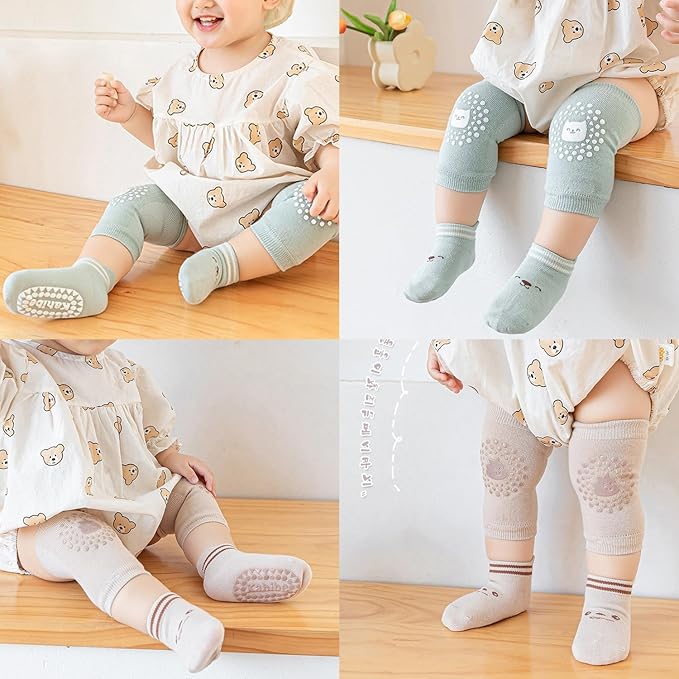 TFTSR Baby Knee Pads for Crawling (3 Pairs) and Baby Socks for Walking (3 Pairs), Walking Protector for Toddler Kid Girls Boy