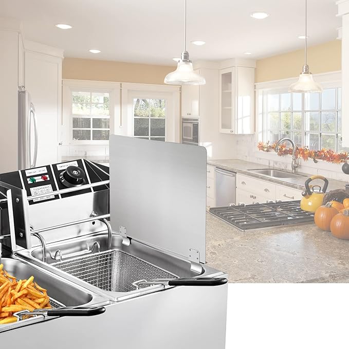 Stainless Steel Commercial Deep Fryer Splash Guard 20-1/2" W X 18" H Side Splash Universal fit clips stop oil from splattering, Pack of 1