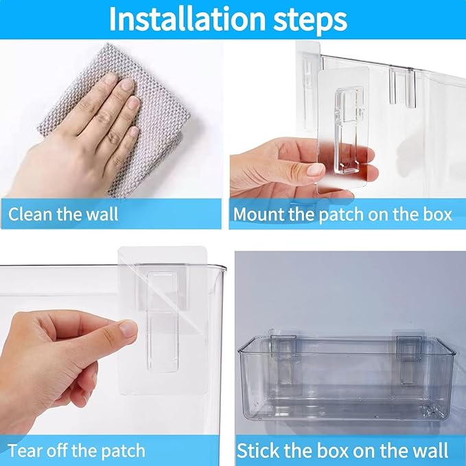 BIINONE No-Drill Adhesive Wall Mounted Storage Organizer - 2 Pack Set for Bath Toys Storage, Kitchen, Bathroom & Pantry, Laundry Utility Room Storage Bins