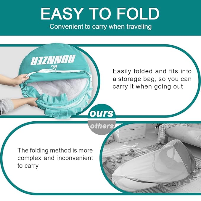 L RUNNZER Crib Pop Up Tent Baby Safety Mesh Cover Mosquito Net Toddler Bed Canopy Netting Cover Protect Baby from Biting and Falling, Emerald, 51 x 51 x 27 Inch