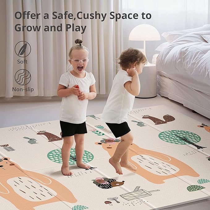 UANLAUO Foldable Foam Kids Play Mat for Babies - Reversible Baby Floor Mat for Infants/Toddlers, Non-Toxic Waterproof Thick Baby Crawling Mats, Indoor Outdoor Playmats for Babies(71x59x0.4 Inch)