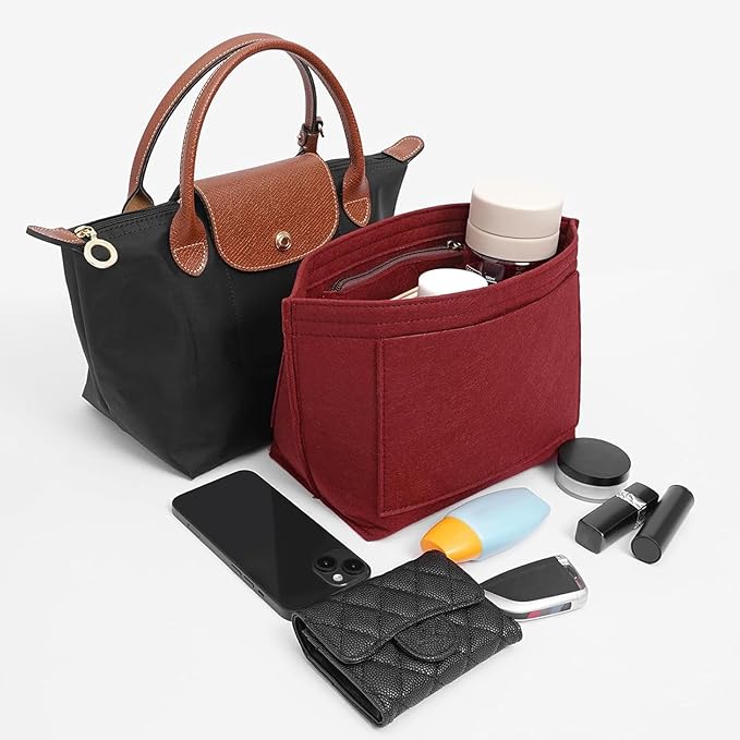 Felt Purse Organizer Insert for Longchamp Le Pliage L Handbag Insert (Vine Red, Large)