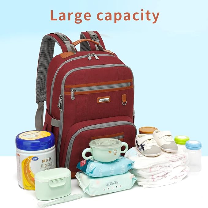 BILLITON MASHI Diaper Bag Backpack, Large Baby Nappy Bags with Portable Changing Pad for Boys and GirlsMultifunction Travel Baby Bag for Moms Dads, Shower Gifts Waterproof and Stylish,Red