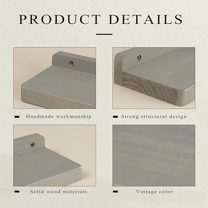 Freezing point Small Floating Shelf for Wall Set of 2 Natural Wood 8Inch Mini Wall Shelves Decor Plant Display Collectibles Mounted Kitchen Bathroom Bedroom Corner Decorative Storage Tiny Stand Grey