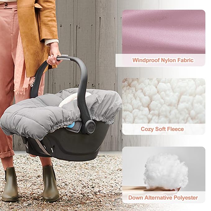 Winter Baby Car Seat Cover, Infant Carrier Cover Cold Weather, Windproof Newborn Warm Carseat for Unisex Babies(Pink)