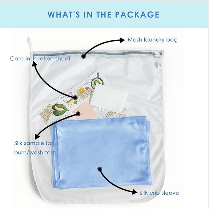 PROMEED 2 Pack 100% Mulberry Silk Crib Sleeve for Baby Hair Loss Prevention, Premium 23 Momme Natural Silk Bassinet Slip for Bassinets/Cradles/Cots/Cribs (Light Blue)