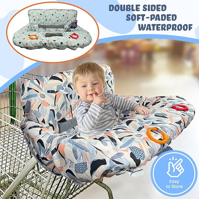 Shopping Cart Cover for Baby and Toddler, Waterproof Grocery Cart and High Chair Cover, Soft Padded Cart Cover for Babies, Universal Fit for Costco, Target and Restaurant High Chairs