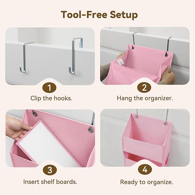 GRANNY SAYS Over The Door Organizer, 6-Shelf Detachable Behind The Door Storage with 8 Pockets, Waterproof Anti Tilt 40lb Large Capacity Hanging Shelf for Nursery, Bedroom, Kids Room, Pink