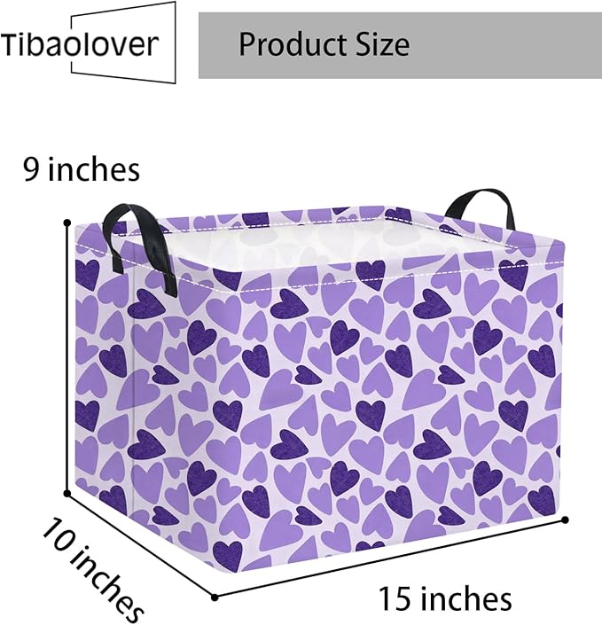 TIBAOLOVER Rectangular Valentines Basket for Women Girls Storage Bin Organizer Box Shelf Room Decor(Double Purple Heart)