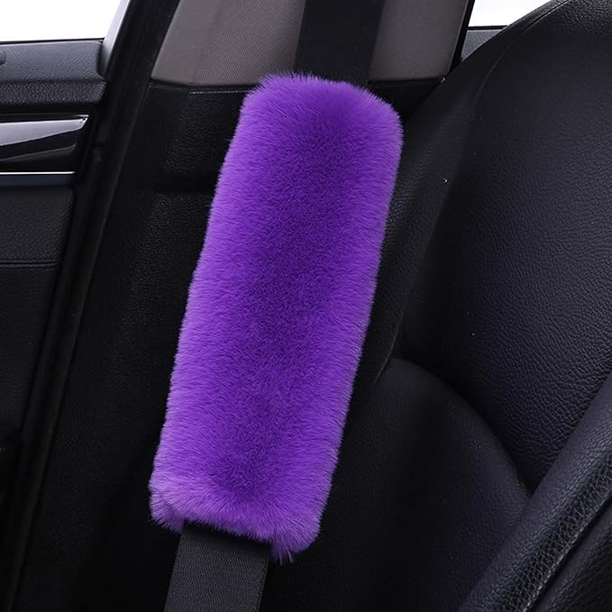 2-Pack Soft Plush Seatbelt Covers for Kids - Comfortable Seat Belt Cushion for Newborns - Car Seat/Stroller Strap Accessories - Enhanced Driving Comfort & Protection (Purple)