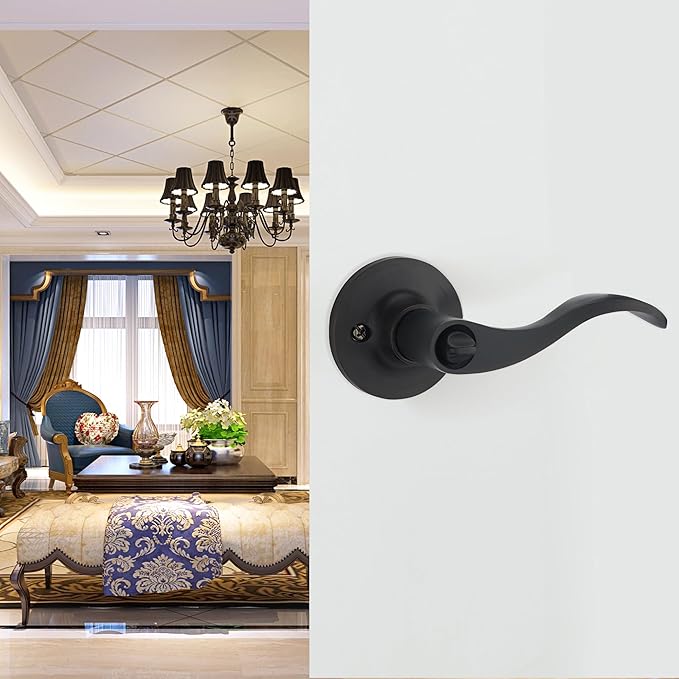 1 Pack of HENYIN Wave Lever Keyed Entry Door Lock/Door Knob Hardware Handle and Closet Lockset, Black Color, with Key,Left Hand(805ORB-L)
