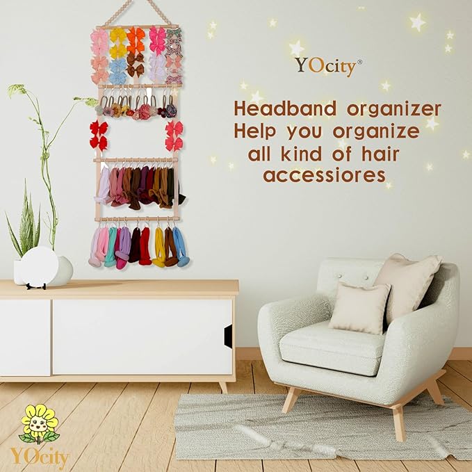 YOcity Baby Headband Holder and Organizer - Holds Head Bands, Bows & Accessories - Storage for Toddler Nursery & Girl's Room (Beige)