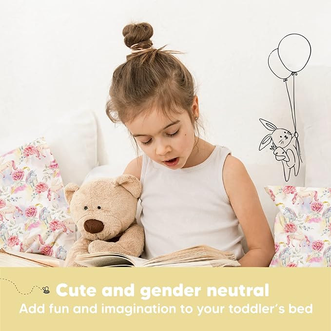 Toddler Pillow with Pillowcase - 13x18 My Little Dreamy Kids Travel Bed Pillows for Sleeping, Organic Cotton Small Pillowcase, Soft & Breathable, Machine Washable, Toddlers 2-5 Years Old (Fantasy)