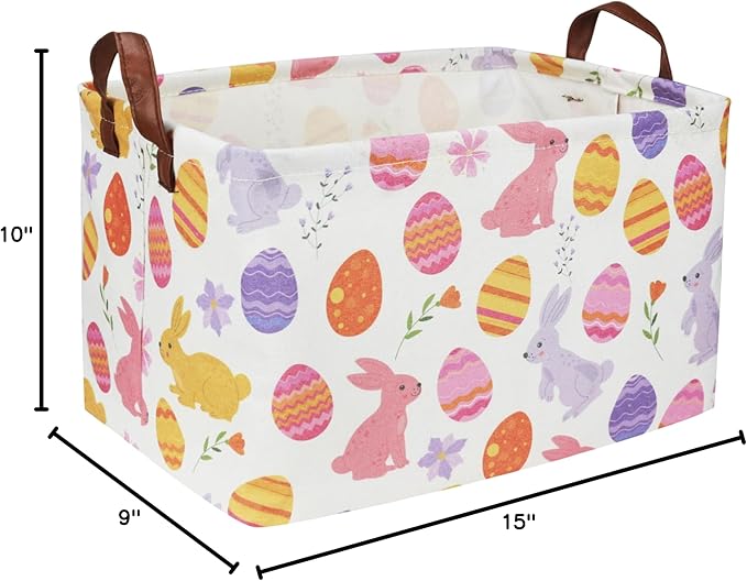 Sanjiaofen Rectangular Easter Baskets, Kids Easter Basket Organizer.Cute Storage Basket with Handles.Boys and Girls,Easter Bunny Eggs Decor,Toys,Books,Easter Gifts (Rabbit Easter Eggs ) …
