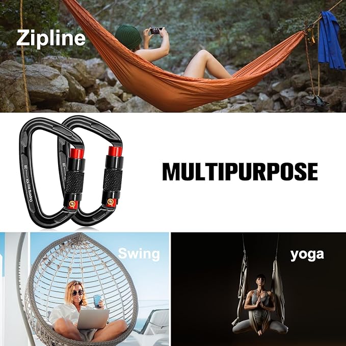 Auto Locking Carabiner Clips - 28KN (6172lbs) Heavy Duty Caribeaners ,2PCS Large Carabiner Clip for Keychains,Hammock,Camping, Gym, Hiking, Outdoor ,Dog Leash