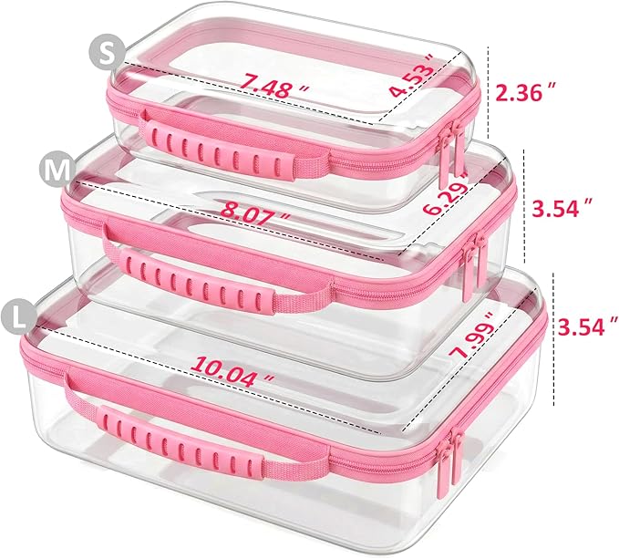 Large Toy Storage Bags with Handle,Clear Hard Shell Zipper Case, 3 Pcs Travel Toiletry Bag,Waterproof toys storage and Organizer Bags for Puzzles,Diapers,Cosmetics,Reusable Organizer Pouch