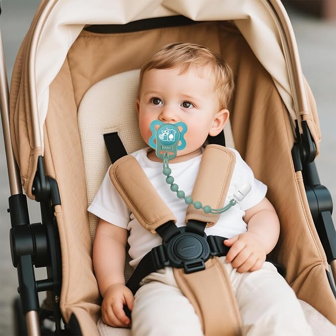 4-Pack Silicone Pacifier Clip with Adapter Ring Fits MAM Dummy, Soft Flexible Binky Holder for Button-Style Maam Dummies, Anti-Loss Paci Clips for Baby Boys, Xmas Gifts Baby Shower Essentials