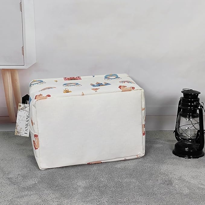 FANKANG Storage Bins, Nursery Hamper Canvas Laundry Basket Foldable with Waterproof PE Coating Large Storage Baskets for Kids Boys and Girls, Office, Bedroom, Clothes,Toys(Rec-castle carriage )