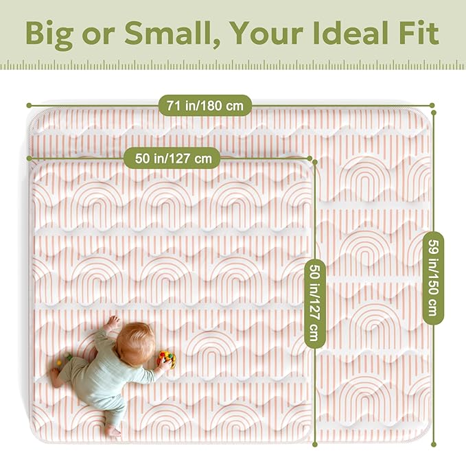 Mallify Soft Thicker Baby Mat for Floor 71"x59", Extra Large Baby Play Mat, Non-Slip Playpen Mat, Easy to Clean & Portable Playmat, Crawling Mat for Babies Toddlers, Activity Mat, Rainbow, Pink