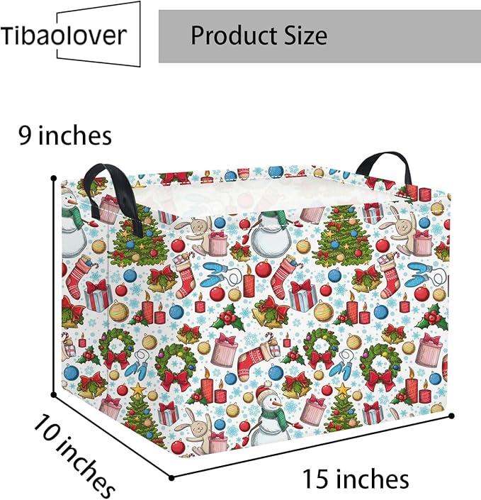 TIBAOLOVER Rectangular Christmas Basket Trick or Treat Spooky Boo Basket with Handles for Women Girls Cute Storage Bin Organizer(Snow Christmas)