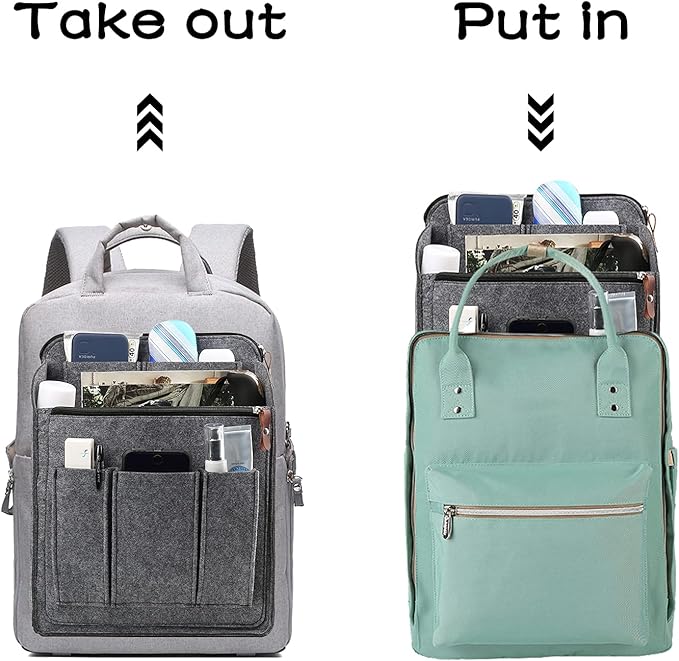 Surblue Felt Backpack Organizer Insert for Travel Rucksack and Daypack, Bag Insert Liner Pocket with Zipper, Large Capacity Divider Foldable Shoulder Bag Organizer for Men and Women, (Grey, XL)