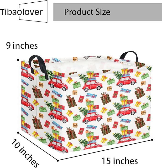 TIBAOLOVER Rectangular Christmas Basket Trick or Treat Spooky Boo Basket with Handles for Women Girls Cute Storage Bin Organizer(Car Christmas)