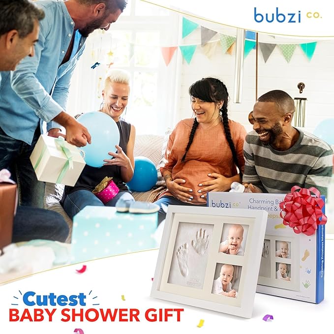 Bubzi Co Baby Hand & Footprint Kit, Clay Handprint Keepsake Frame, Newborn Nursery Picture Frames, Hand Print Mold Kit, Personalized New Mom Gifts for Baby Shower & Registry (Fresh White)