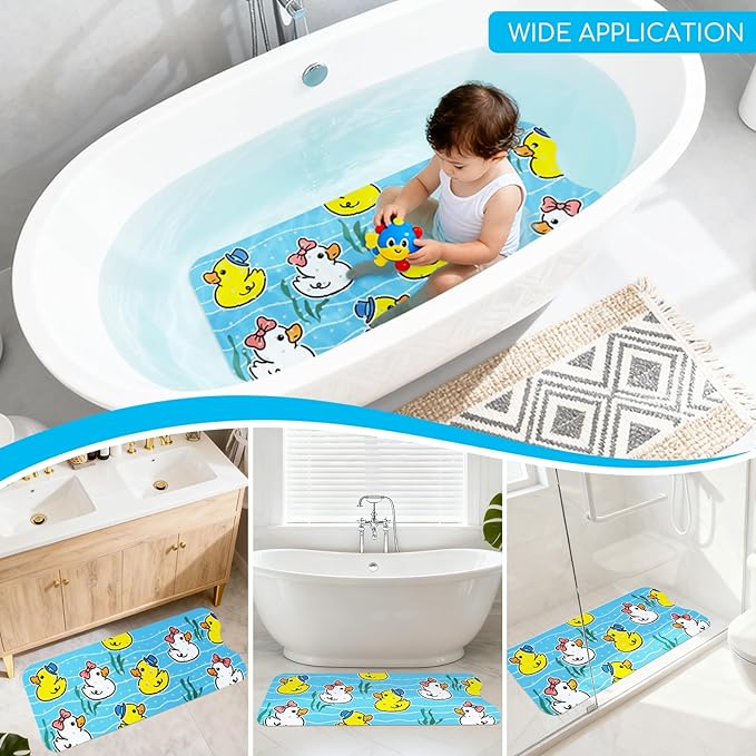 Omedecal Baby Bath Mat for Tub, Non Slip Kids Bath Shower Mat, 40 X 16 Inch Large Bathtub Mat with Drain Holes and Suction Cups for Toddlers, Machine Washable and Waterproof (Duck)
