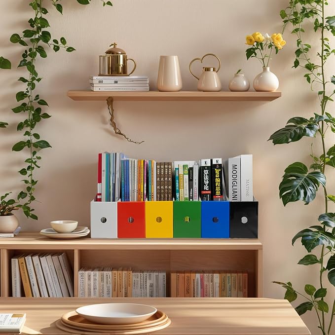 Limitliho 24 Pack Cardboard Magazine File Holder for Desktop ,Blue Book Bins for Classroom Library, Office or Home, Vertical Paper Boxes for Storage with Label(10.6" H x 10.2" L x 3.5" W in)