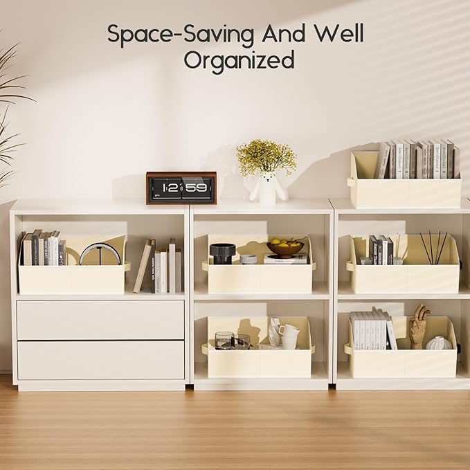 Large Closet Organizers and Storage Bins - 4 Pack Trapezoid Storage Baskets for Shelves, Foldable Fabric Baskets with Handles Ideal for Closet, Basket, Wardrobe and Shelf Storage, Beige