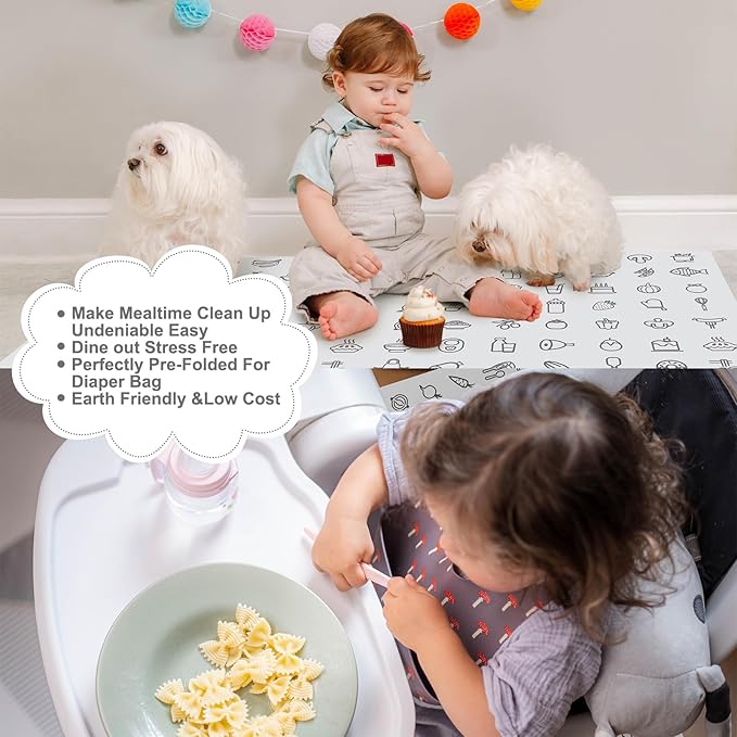 40 Pcs 28" x 47" Disposable Splat Mat for Under High Chair Baby Floor Mats Waterproof Splash Biodegradable Multipurpose for Baby Activity LED Weaning Supplies Home (Food)